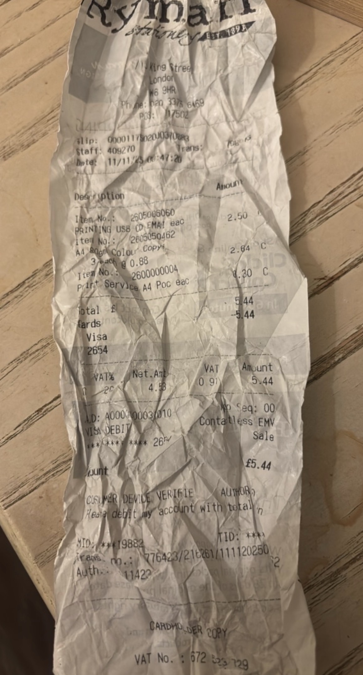 Crumpled receipt